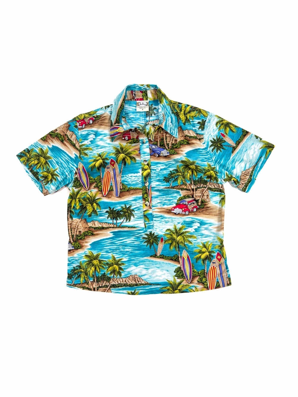 Go Barefoot Tropical Surf Wagon Popover Hawaiian Shirt Women S Turquoise Multi